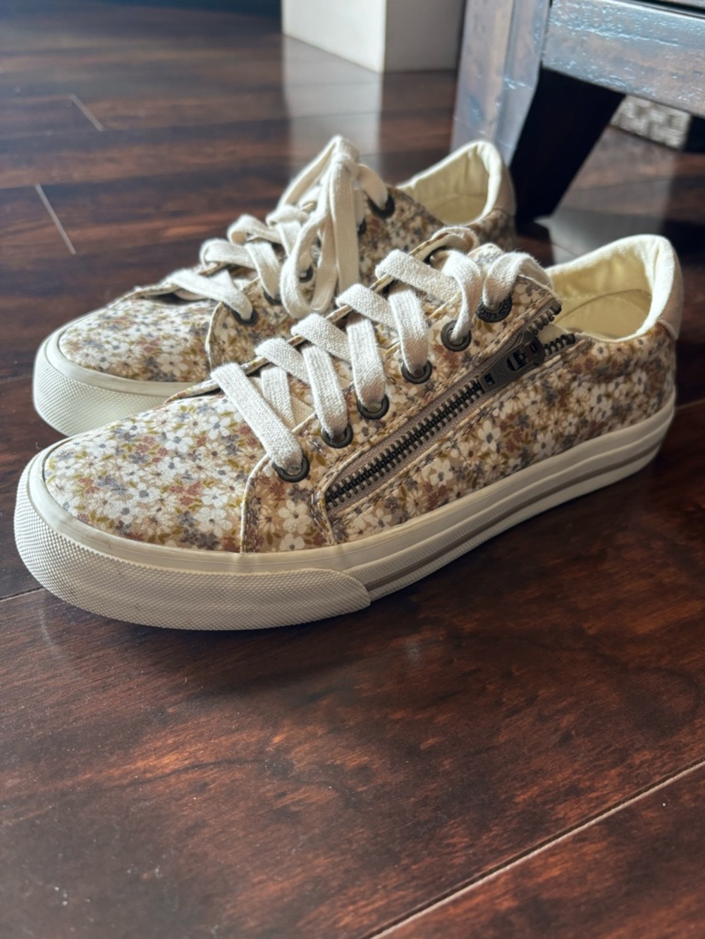 Taos Footwear Floral Canvas Sneakers in Cream, Brown and Yellow - Picture 2 of 12